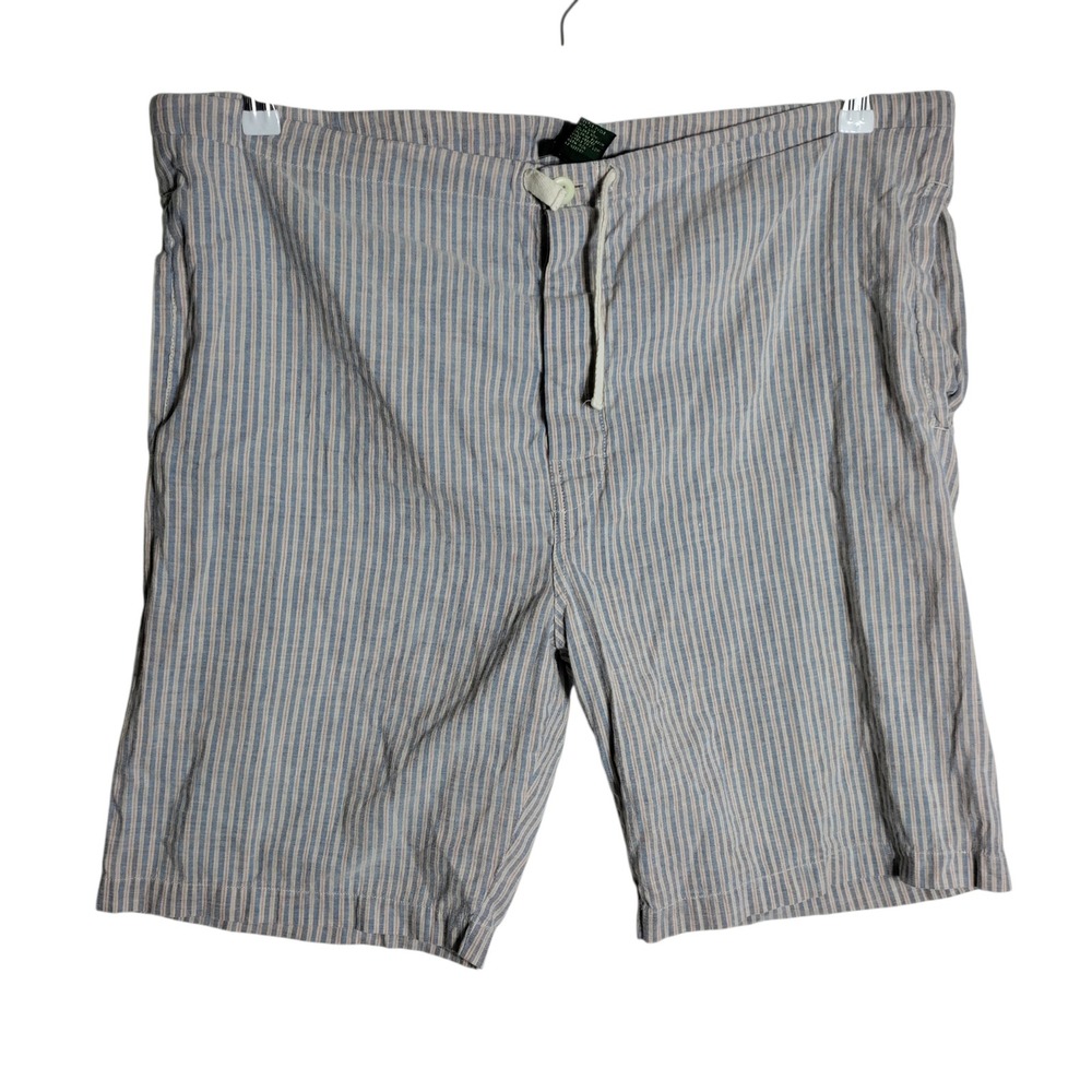 J.Crew Mens Linen Cotton Striped Shorts Blue White Red Drawstring Size Small